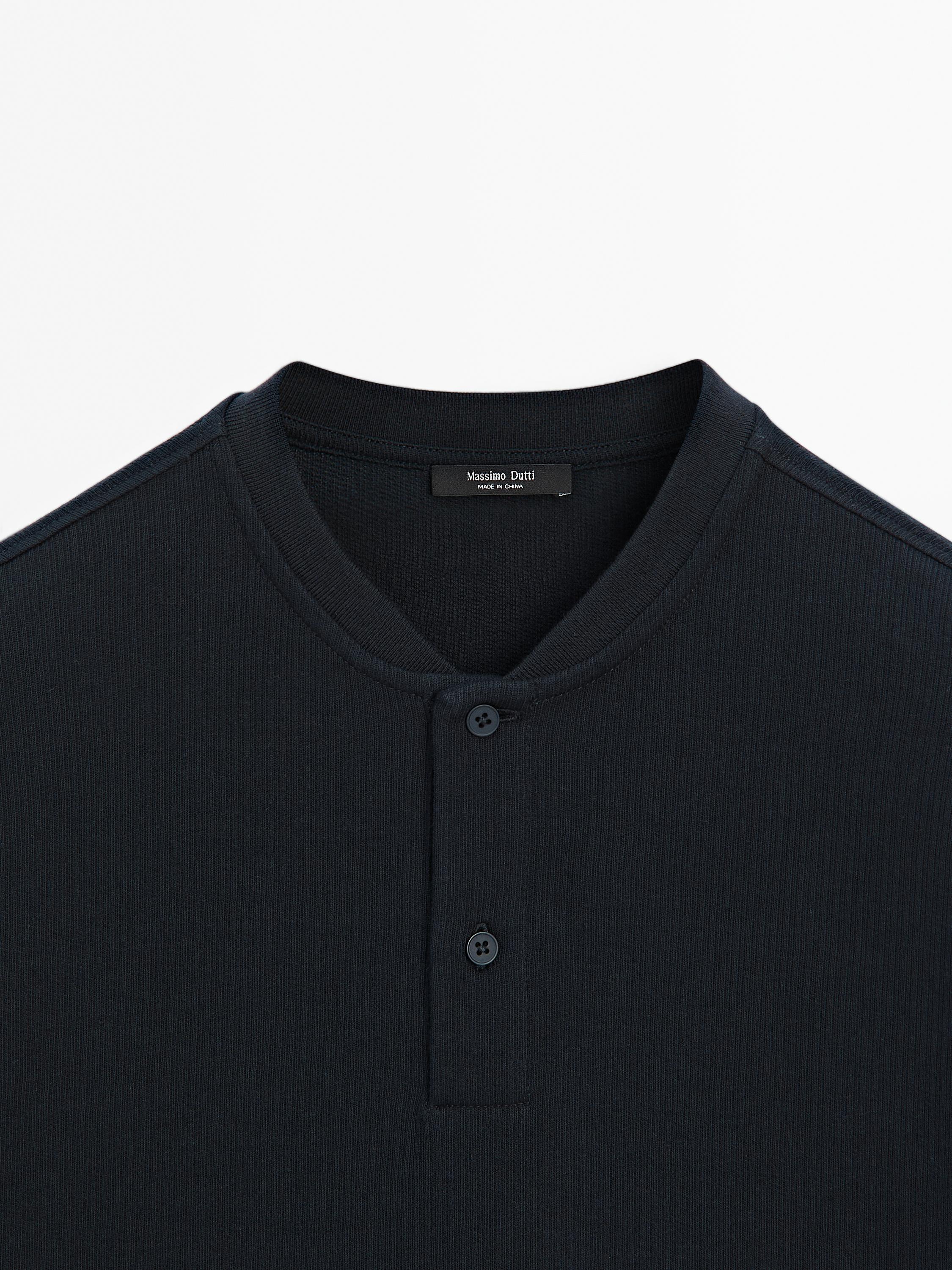Ribbed polo shirt with stand collar